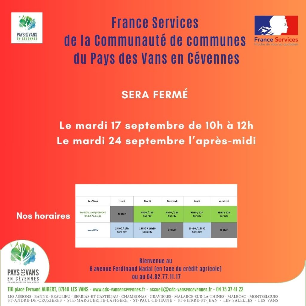 Fermetures exceptionnelles de France services au mois de septembre