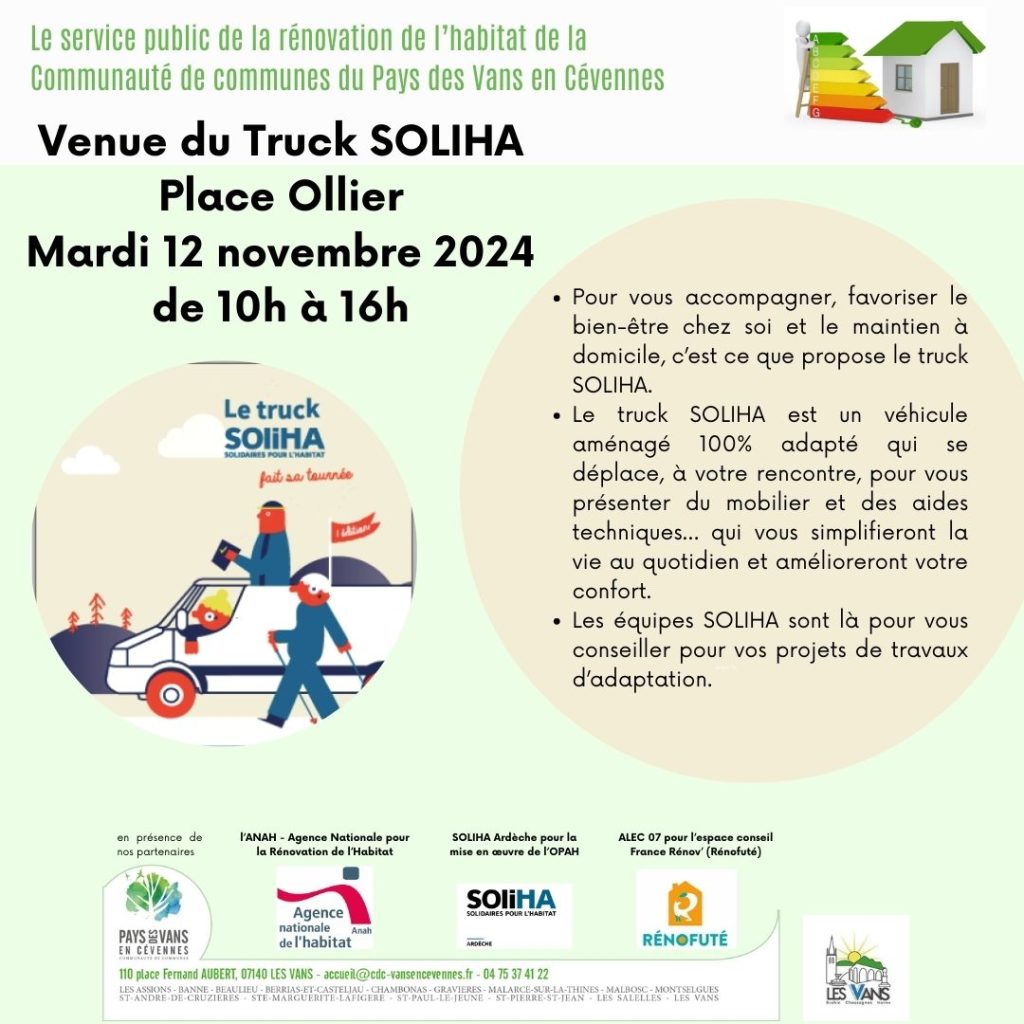 Venue du Truck SOLIHA le 12 novembre 2024 place Ollier aux Vans