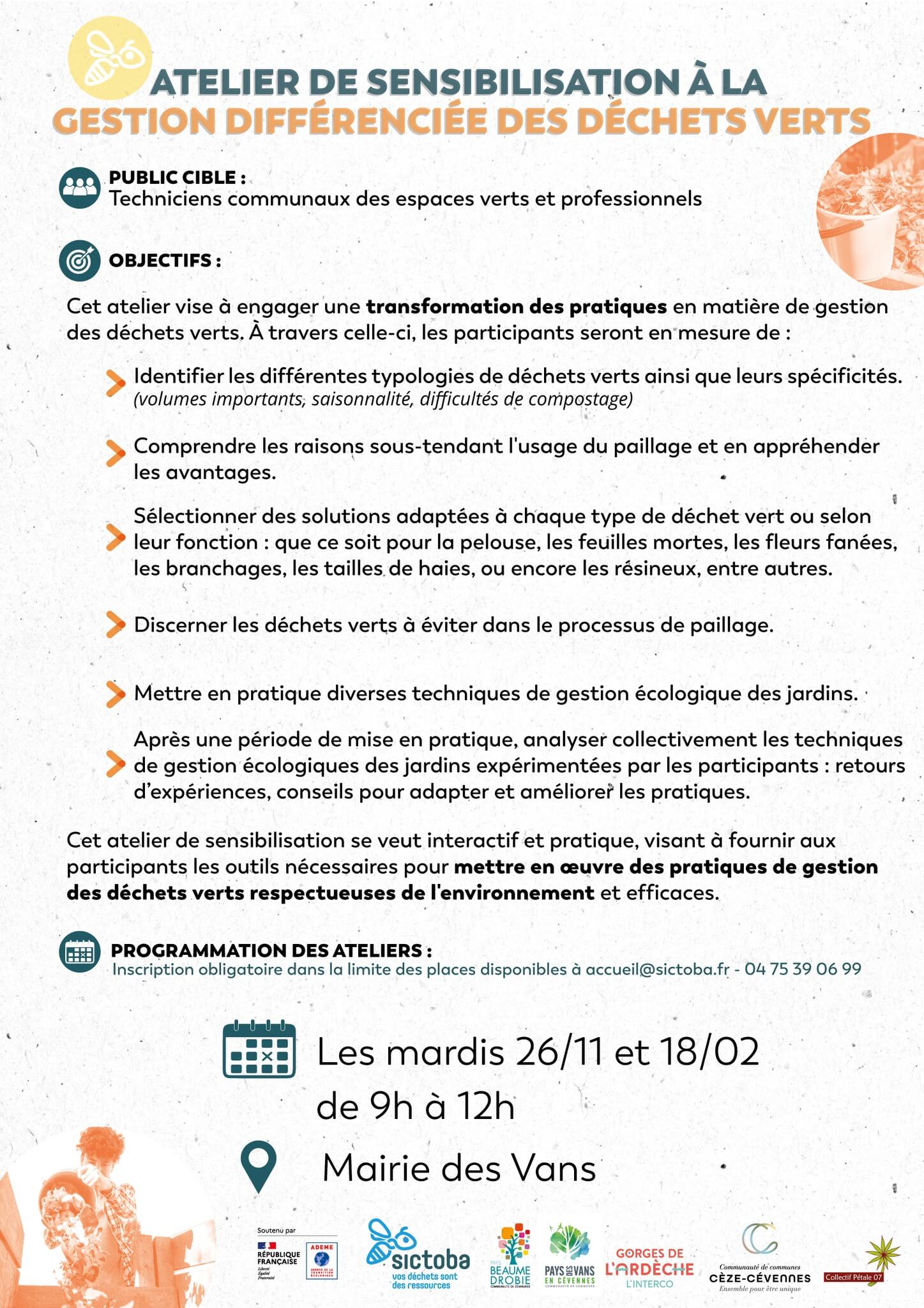 Affiche sur les ateliers de sensibilisation à la gestion différenciée des déchets verts