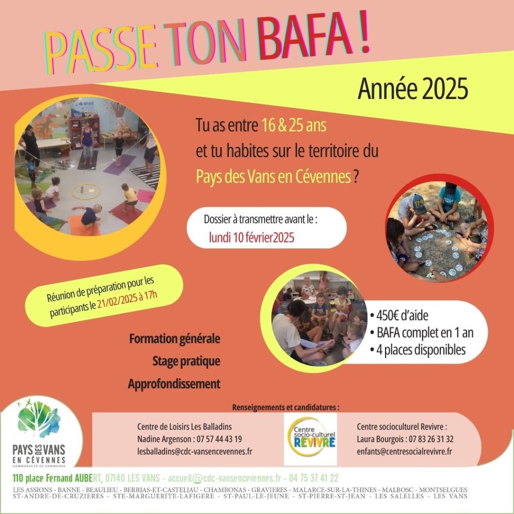 Affiche Bafa 2025 au Pays des Vans en Cévennes