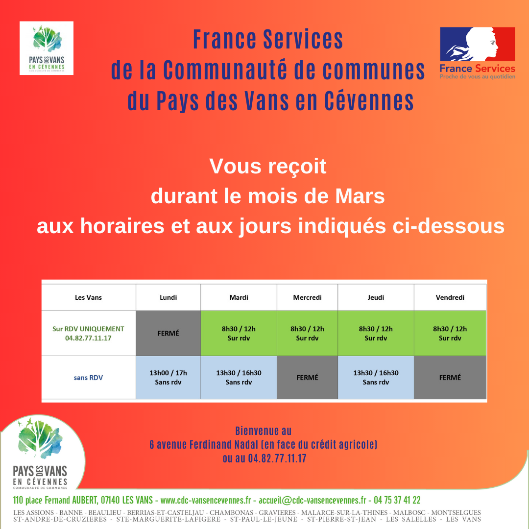 Jours d'ouverture de France services au mois de février